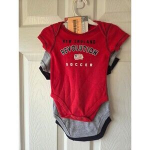 MLS New England Revolution NWT Baby 0-18M Set 3pc Bodysuits Soccer 100% Cotton